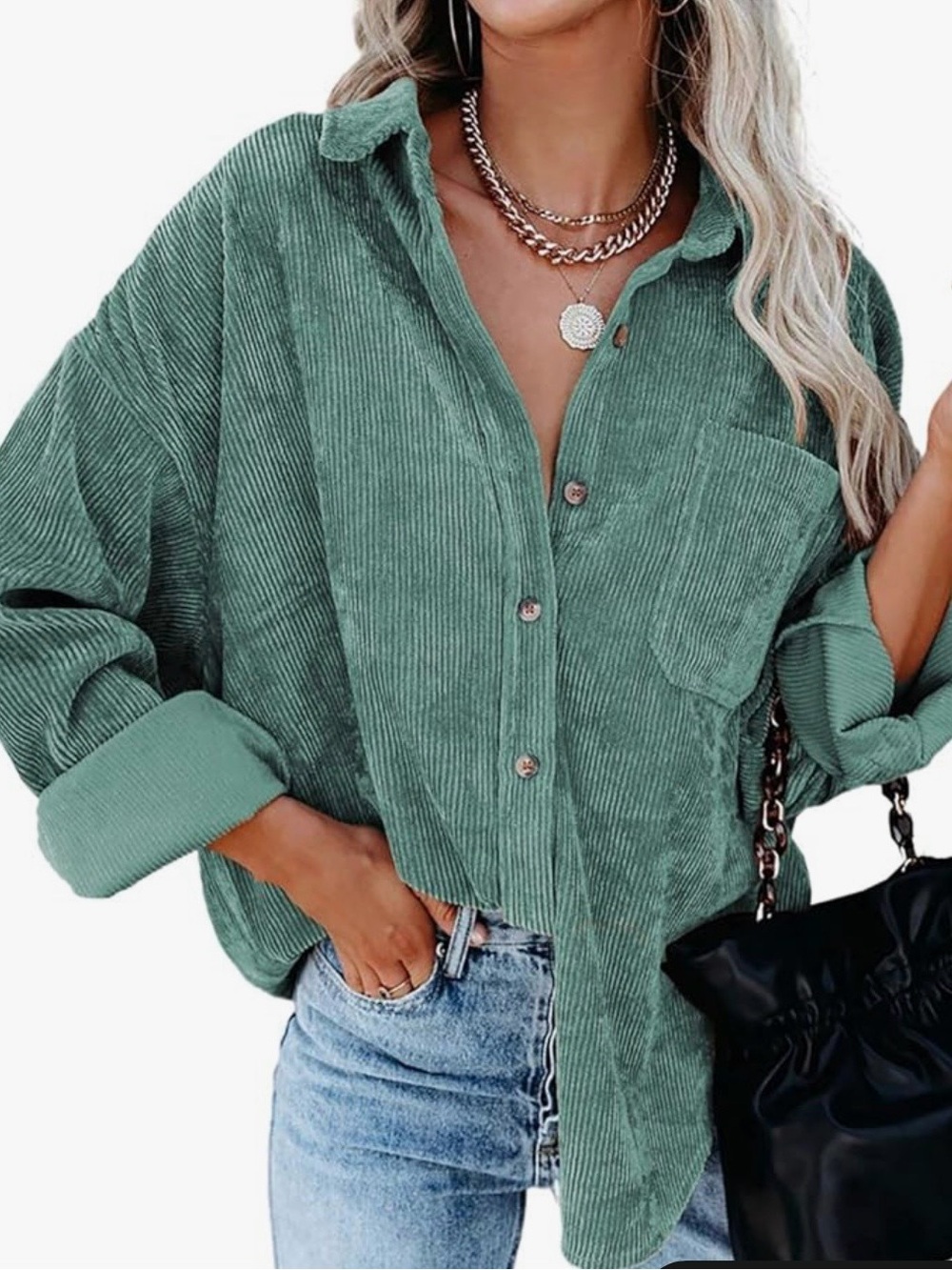 Woman’s Corduroy Button Down Shirt Boyfriend Style